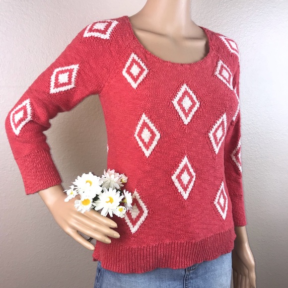 Lucky Brand Coral Diamond Pattern Knit Boatneck Sweater - Picture 5 of 9